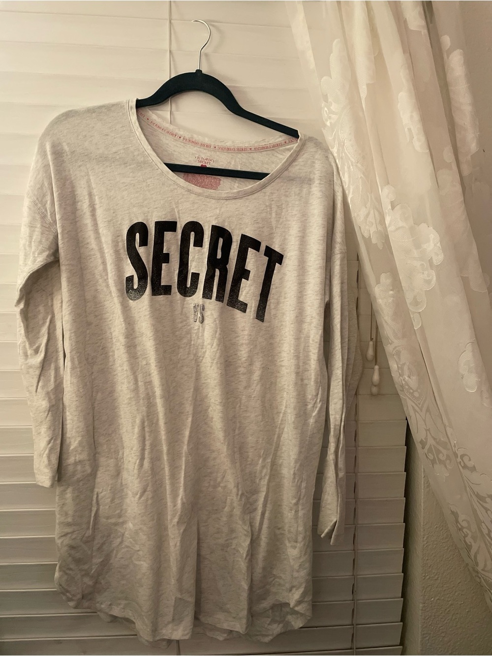 Victoria's Secret Light Heather Gray "SECRET" Graphic Long Sleeve Tee